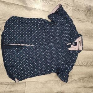 Men's Short-Sleeve Navy Button-Down Shirt with Pink Trim
